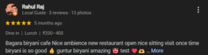 Customer Review for Bagara Biryani Cafe