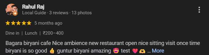 Customer Review for Bagara Biryani Cafe
