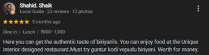 Customer likes ambience of Bagara Biryani Cafe