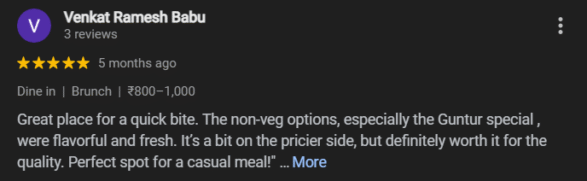 Customer likes Guntur Chicken Biryani at Bagara Biryani Cafe